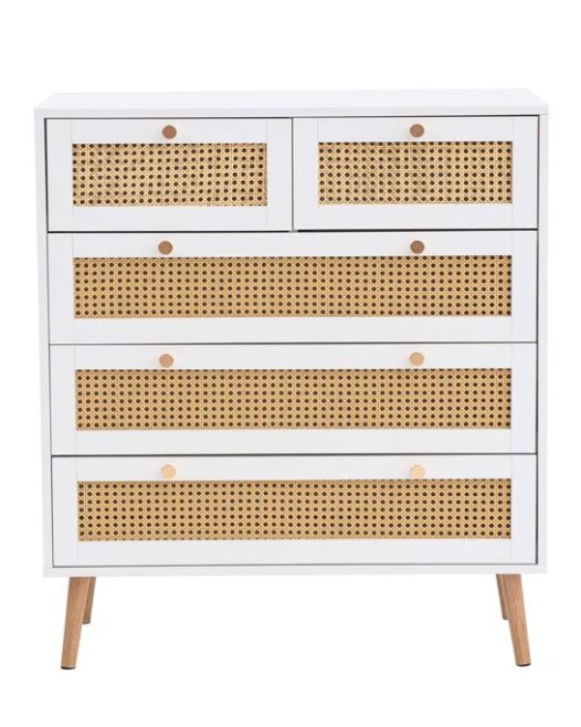 Croxley 5 Drawer Rattan Chest White by Birlea | Style Our Home