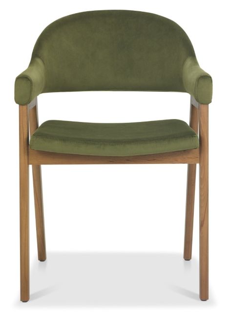 Camden Rustic Oak Upholstered Arm Chair in a Cedar Velvet Fabric (Pair) by Bentley Designs | Style Our Home