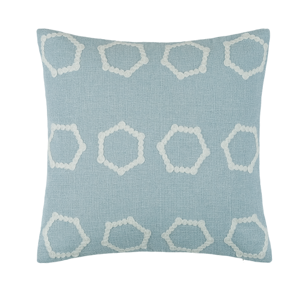 Embroidered Hexagons On Faux Linen Baby Blue by Malini | Style Our Home