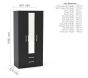 Lynx Black 3 Door 2 Drawer Wardrobe With Mirror 