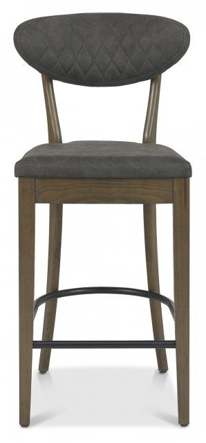 Ellipse Fumed Oak Upholstered Bar Stool - Dark Grey Fabric (Pair) by Bentley Designs | Style Our Home