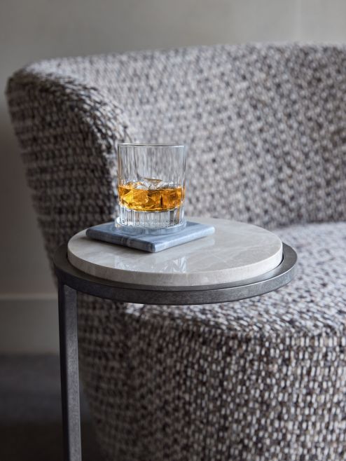 Iota Accent Table Grey Emperador Marble Aged Silver Frame by Ora Designs | Style Our Home