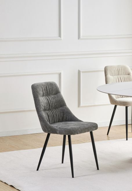 Aurelmore Grey Chenille Fabric Dining Chair with Black Metal Legs (2pk) by Shankar | Style Our Home