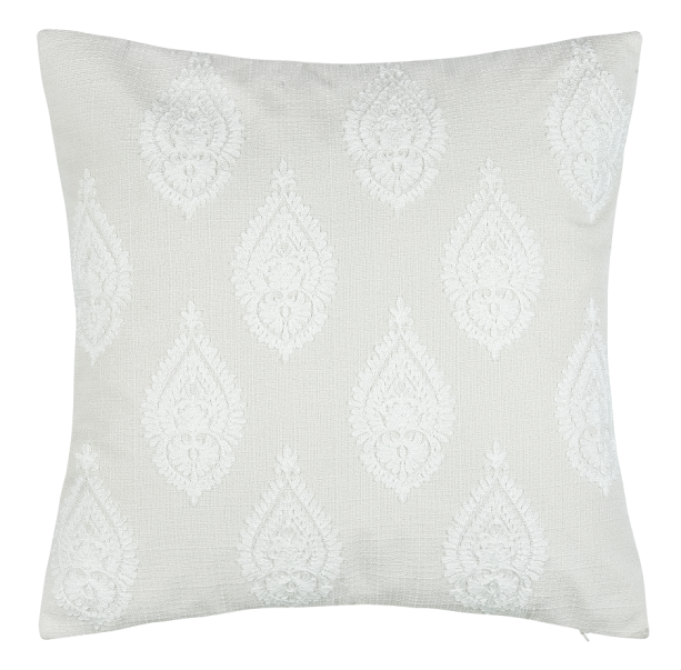 Embroidered Paisley On Faux Linen Ivory by Malini | Style Our Home