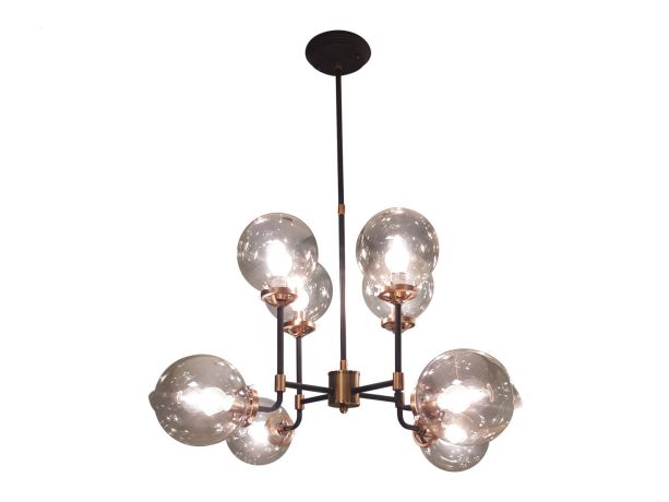 Mercer Glass Bubble Black And Brass Chandelier - E14 25W by Libra Designs | Style Our Home