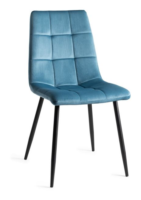 Upholstered Blue Velvet Chair with Black Frame (Pair)