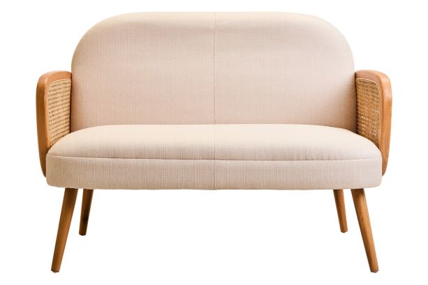 Cevora Ivory Fabric and Cane 2 Seat Sofa with Elm Wood Legs by Prestige Designs | Style Our Home