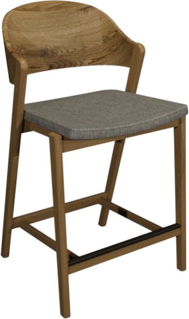 Vega Rustic Oak Bar Stool - Grey Fabric (Single) by Bentley Designs | Style Our Home