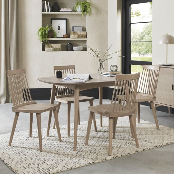 Dansk Scandi Oak 4 Seater Table & 4 Ilva Spindle Chairs in Scandi Oak by Bentley Designs | Style Our Home