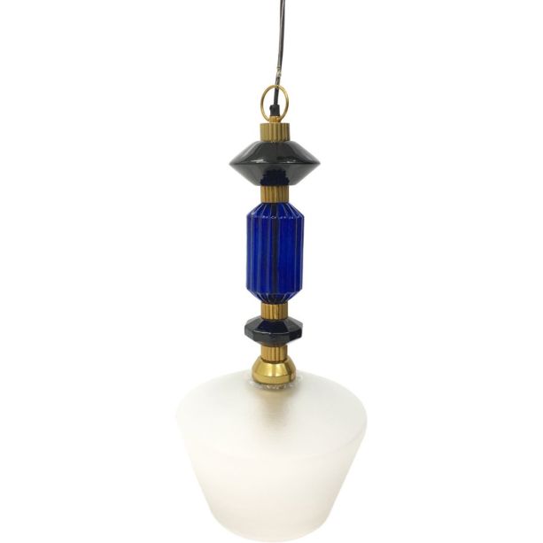 Alena Ink blue and frosted glass pendant E27 60W by Libra Designs | Style Our Home