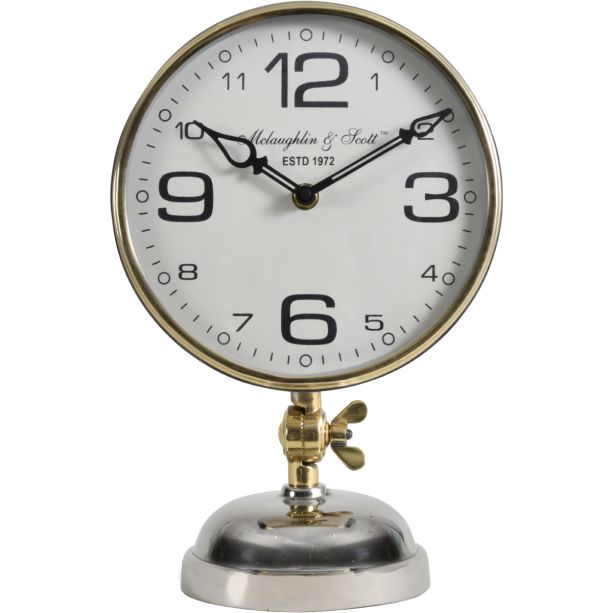 Stollard Silver Nickel Mantel Clock with Gold Angle Adjuster and Detail by Libra Designs | Style Our Home