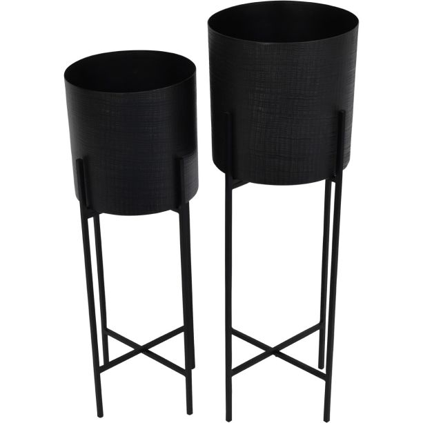Clyde Floor Standing Matt Black Set of 2 Planters on Black Stands By Libra | Style Our Home