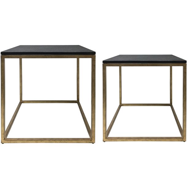 Kerby Iron Set of 2 Side Tables in Aged Champagne Finish with Galaxy Slate by Ora Designs | Style Our Home