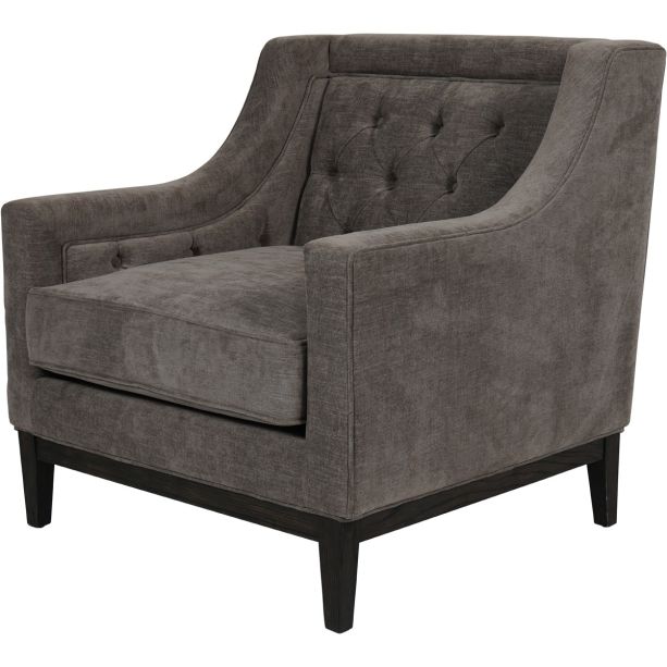Theodore Buttoned Armchair in Warm Grey Fabric By Libra | Style Our Home