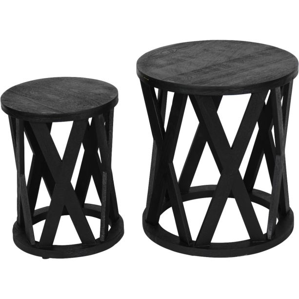 Cali Solid Wooden Set of 2 Nesting Side Tables in Black by Libra | Style Our Home