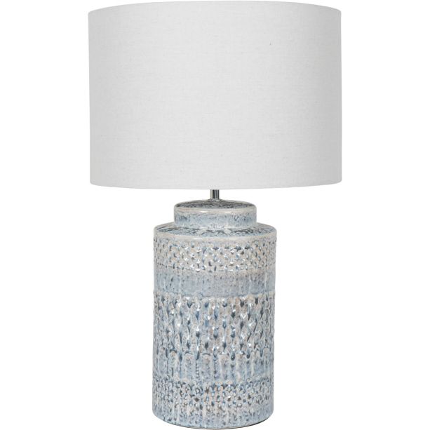 Stormy Sky Glaze Table Lamp 60cm with Cream Drum Shade By Libra | Style Our Home