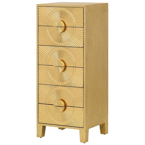 Coco Gold Embossed Metal Six Drawer Tall Boy by Libra Designs | Style Our Home
