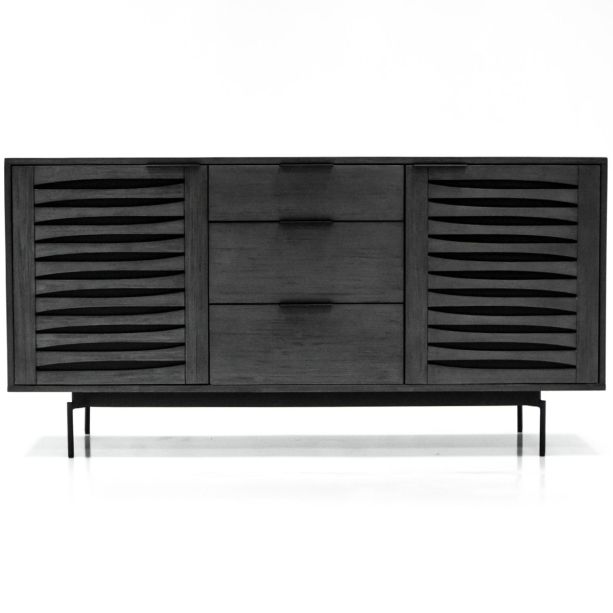Bronks Black Acacia Buffet Cabinet with Two Doors and Three Drawers by Libra Designs | Style Our Home
