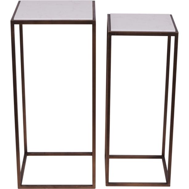 Hylas Antique Copper Frame Ceramic Set of Two Side Tables by Libra Designs | Style Our Home
