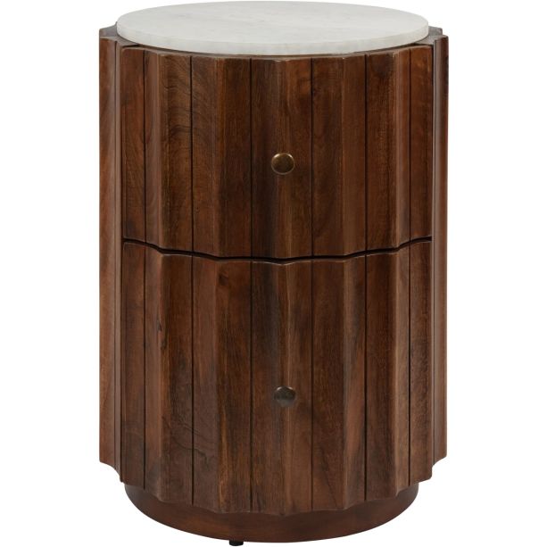 Cami Curved Wooden Two Drawer Bedside with Marble Top by Ora Designs | Style Our Home