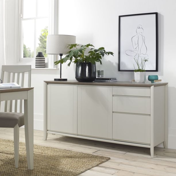 Bergen Grey Washed Oak & Soft Grey Wide Sideboard - Style Our Home