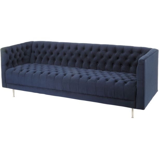 Arya Blue Velvet Button Detail Three Seater Sofa - Style Our Home 