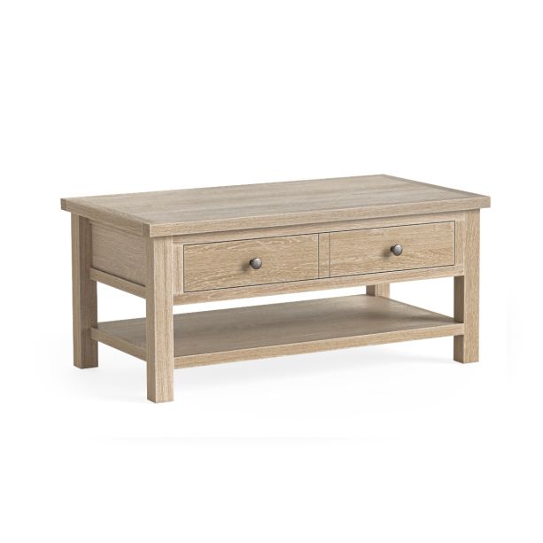 Modern Country Oak White Wash Coffee Table with Shelf by Condell/Global Home Group | Style Our Home