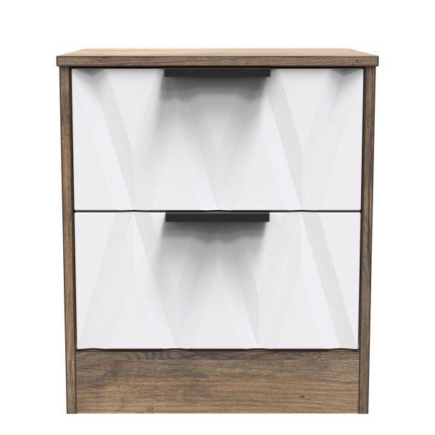 Las Vegas 2 Drawer Bedside Cabinet in White Matt & Vintage Oak