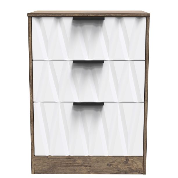 Nashville-3 Drawer Bedside Cabinet in White Matt & Vintage Oak by Welcome Furniture | Style Our Home