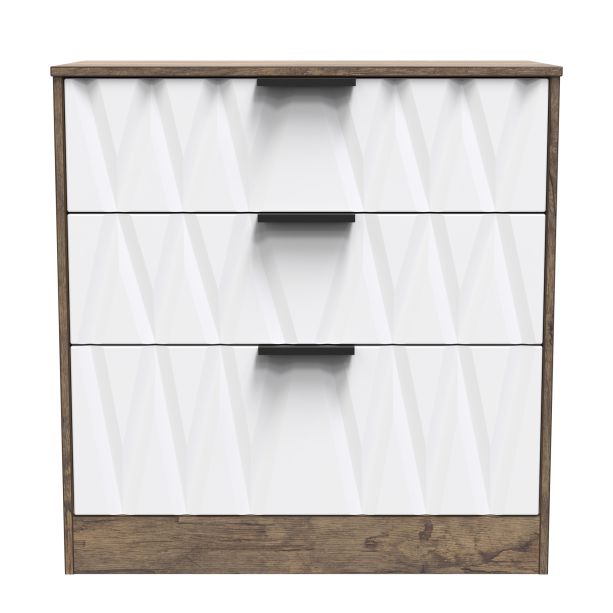 Las Vegas 3 Drawer Deep Chest in White Matt & Vintage Oak