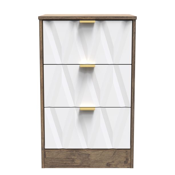 Las Vegas 3 Drawer Bedside Cabinet in White Matt & Vintage Oak by Welcome Furniture | Style Our Home