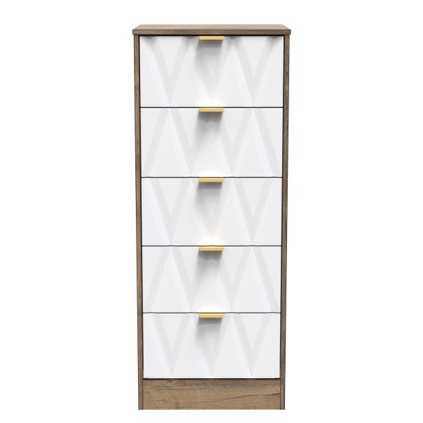 Las Vegas 5 Drawer Bedside Cabinet in White Matt & Vintage Oak by Welcome Furniture | Style Our Home