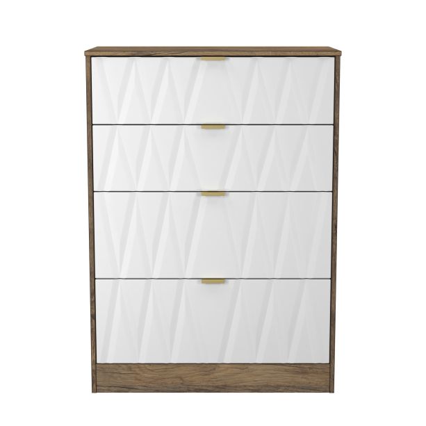 Las Vegas 4 Drawer Deep Chest in White Matt & Vintage Oak