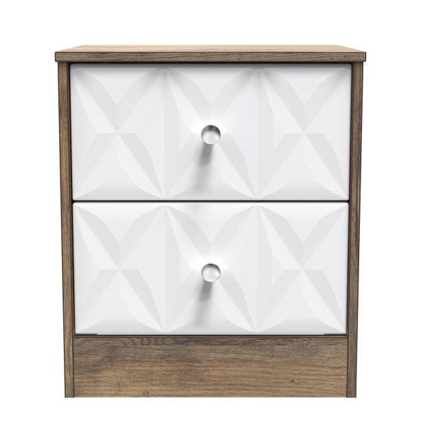 San Jose 2 Drawer Bedside Cabinet in White Matt, Vintage Oak