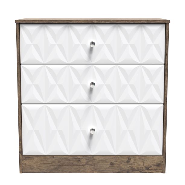 San Jose 3 Drawer Deep Chest in White Matt & Vintage Oak
