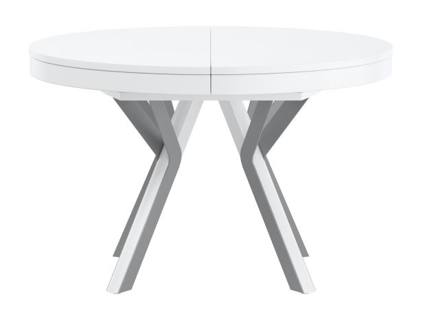 Rondo Extendable Round Dining Table with Grey Legs - White Lacquer