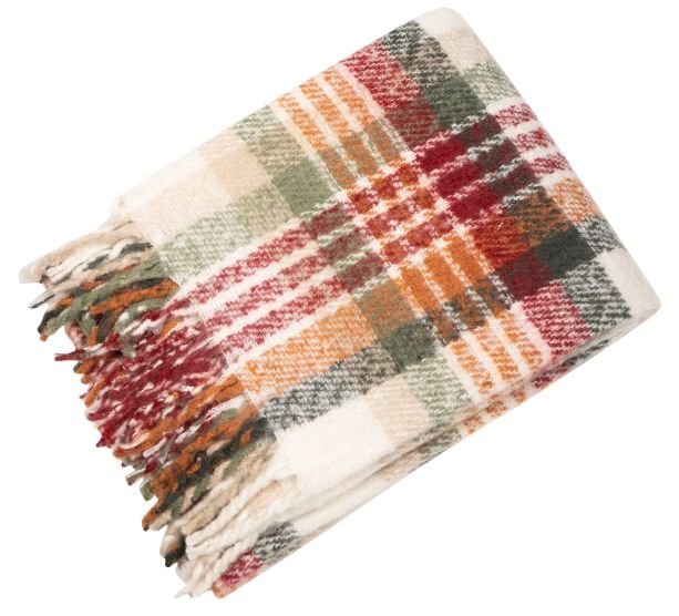 Faux Mohair Throw Orange/Green Plaid by Malini | Style Our Home
