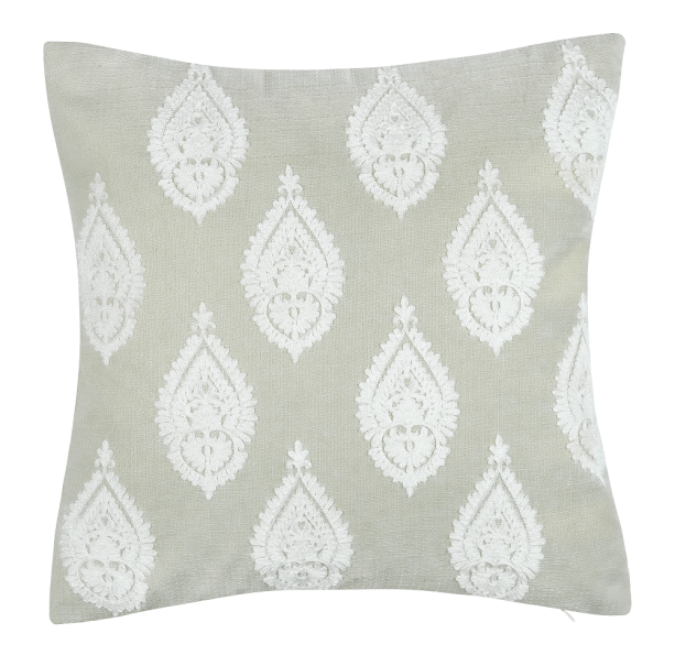 Embroidered Paisley On Faux Linen Pale Green by Malini | Style Our Home
