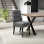 Belgraone Steel Grey Linen Effect Waffle Back Dining Chair – Black Legs (2pk) by Shankar | Style Our Home