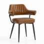 Cavenden Mid-Century Leather Style Dining Chair – Tan with Black Metal Legs (2pk)