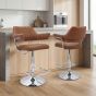 Carltmere Tan Leather Effect Swivel Bar Stool with Chrome Frame (2pk) by Shankar | Style Our Home
