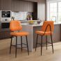Cortodon Orange Real Leather Bar Stool with Black Metal Frame (2pk) by Shankar | Style Our Home