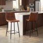 Norwoford Tuscan Tan Leather Look Upholstered Bar Stool with Black Metal Frame by Shankar | Style Our Home
