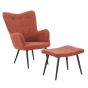 Roscside Copper Bouclé Armchair with Matching Footstool – Black Metal Legs