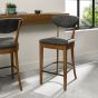 Ellipse Rustic Oak Upholstered Bar Stool - Dark Grey Fabric (Pair) by Bentley Designs | Style Our Home