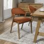Camden Rustic Oak Upholstered Chair in a Rust Velvet Fabric (Pair) by Bentley Designs | Style Our Home