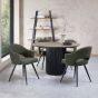 Jorge Grey Oak Round Dining Table with a Black Pedestal