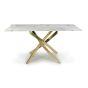 Vantaio White Marble Effect Glass Dining Table with Gold Base