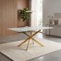 Vantaio White Marble Effect Glass Dining Table with Gold Base by Shankar | Style Our Home