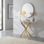Rowen White Marble Effect Glass Console Table with Gold Base by Shankar | Style Our Home